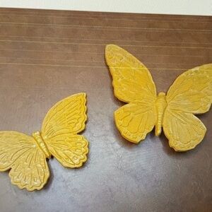 1970s Vintage Set MCMlXXI Homco Gold Butterflies USA Wall Hanging Plaques #124B5